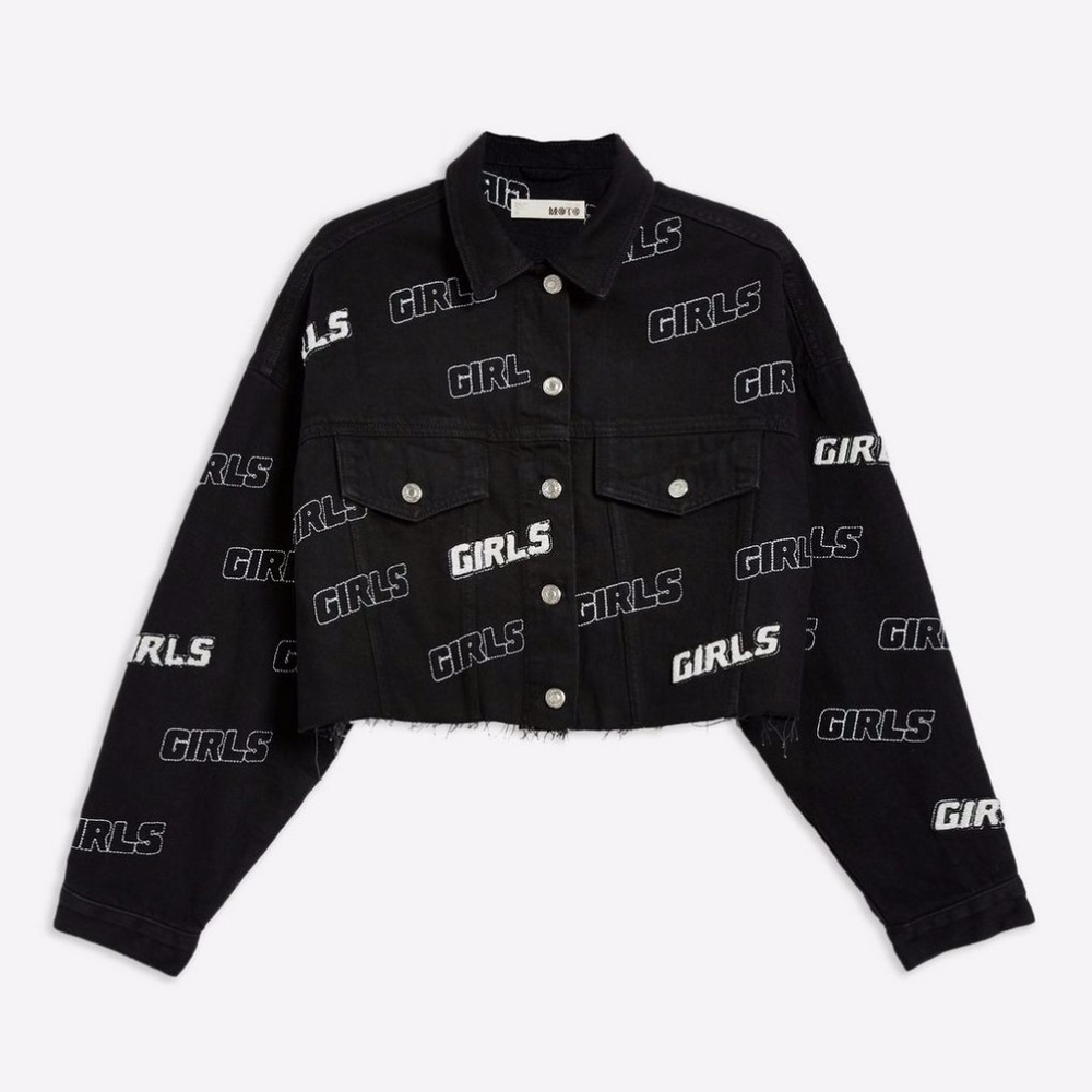 HTF Top Shop Girls "Hacked" Black Denim Jacket | 2 - Picture 2 of 11